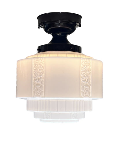 Art Deco Wedding Cake Semi Flush Globe with Antique Fixture #2599
