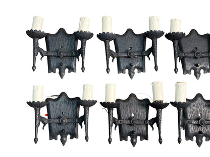 Eight Spanish Revival Wrought Iron Wall Sconces Sold by the Pair #2602