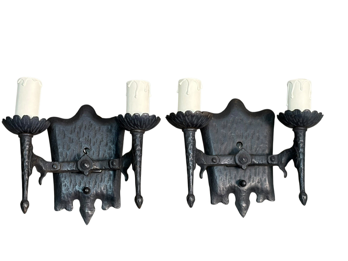 Eight Spanish Revival Wrought Iron Wall Sconces Sold by the Pair #2602