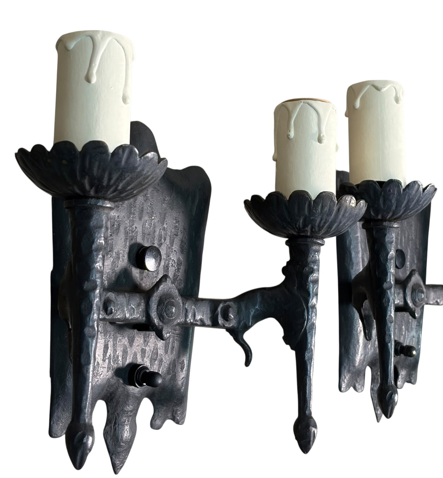 Eight Spanish Revival Wrought Iron Wall Sconces Sold by the Pair #2602