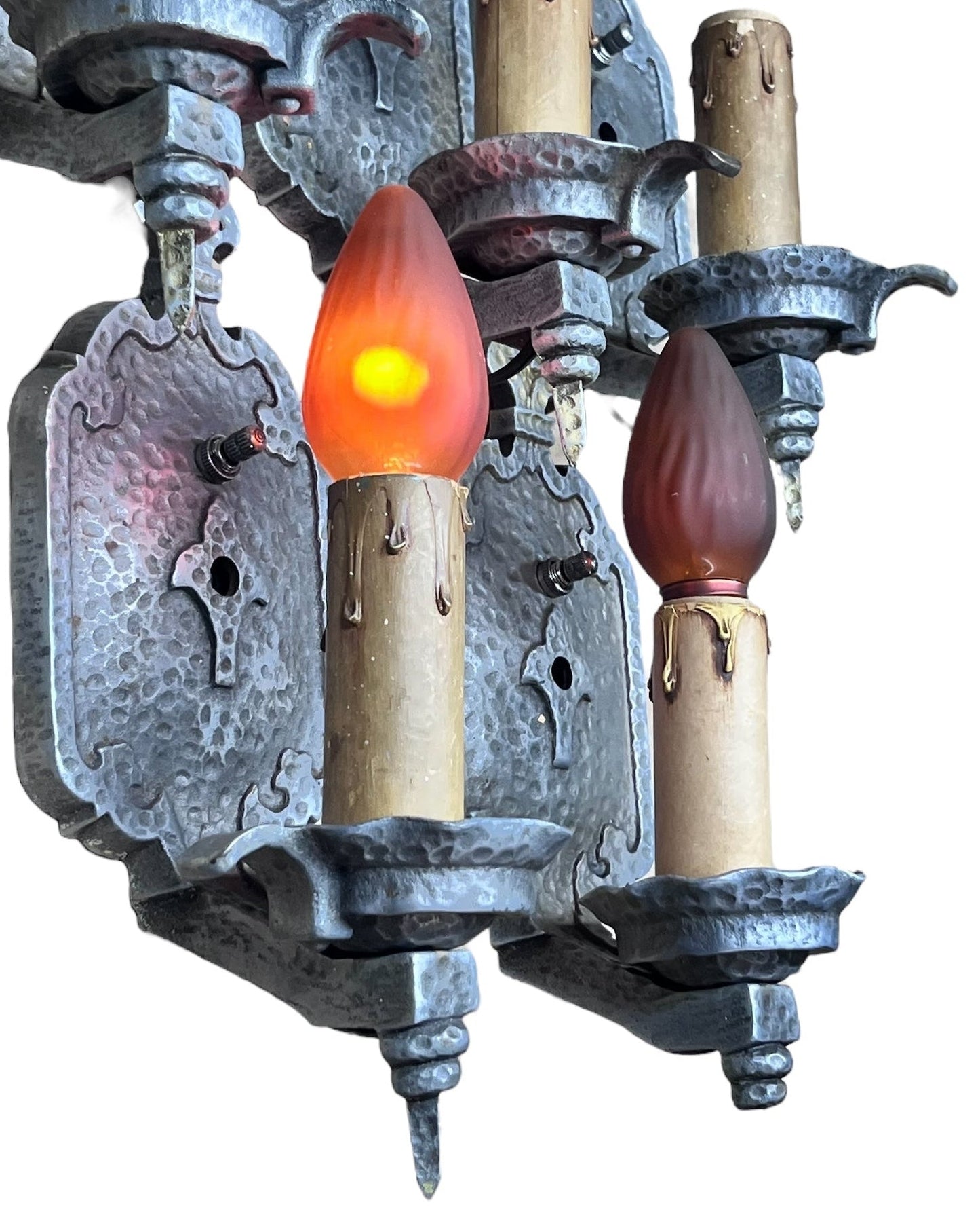 Bare bulb 4 + 1 Hammered Wall Sconces Storybook or Spanish Revival Mission Style #2598
