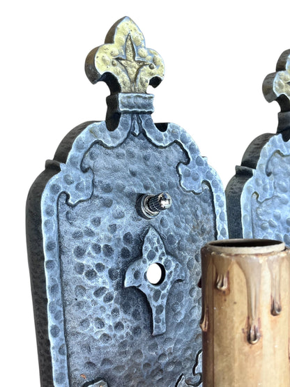 Bare bulb 4 + 1 Hammered Wall Sconces Storybook or Spanish Revival Mission Style #2598