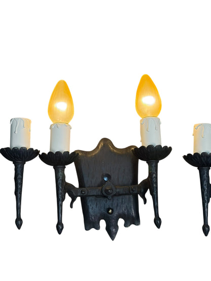 Eight Spanish Revival Wrought Iron Wall Sconces Sold by the Pair #2602