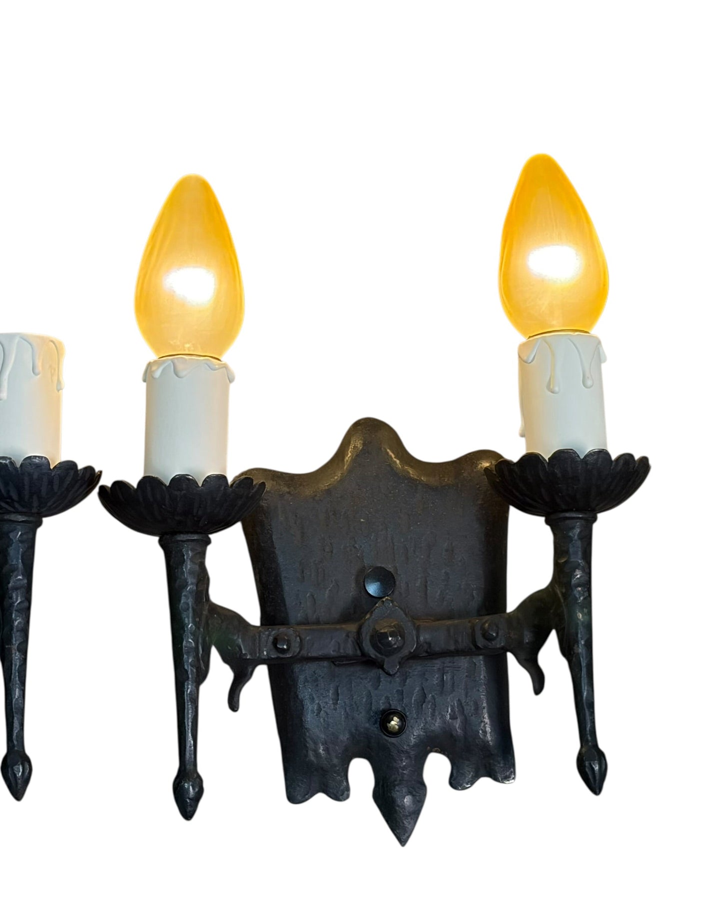 Eight Spanish Revival Wrought Iron Wall Sconces Sold by the Pair #2602