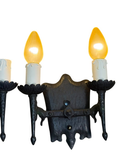 Eight Spanish Revival Wrought Iron Wall Sconces Sold by the Pair #2602