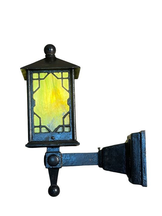 Arts and Crafts Porch Light with Black Enamel Paint  and Green Glass #2601