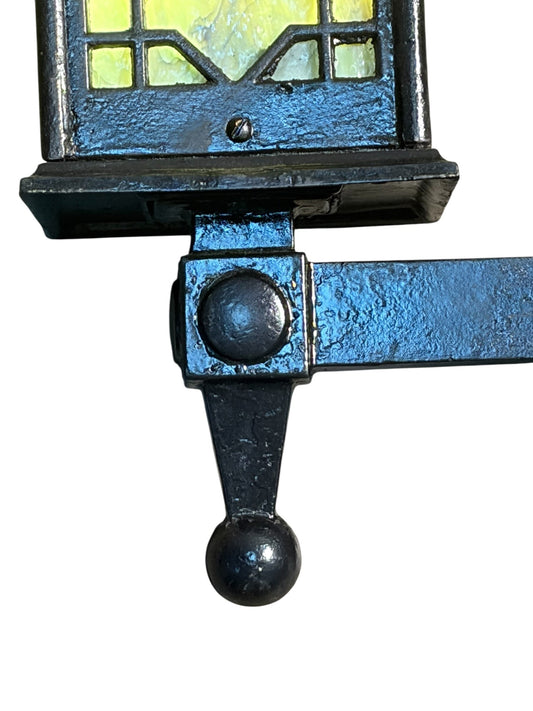 Arts and Crafts Porch Light with Black Enamel Paint  and Green Glass #2601