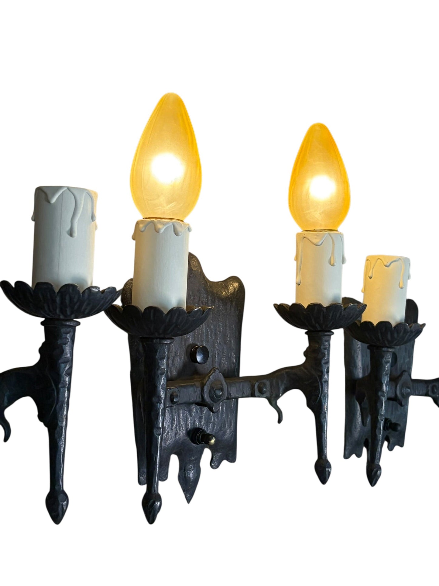 Eight Spanish Revival Wrought Iron Wall Sconces Sold by the Pair #2602