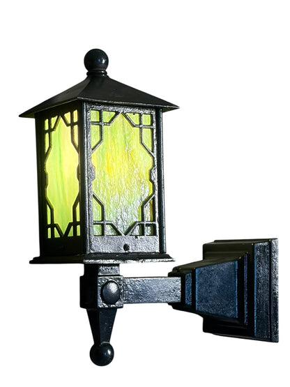 Arts and Crafts Porch Light with Black Enamel Paint  and Green Glass #2601