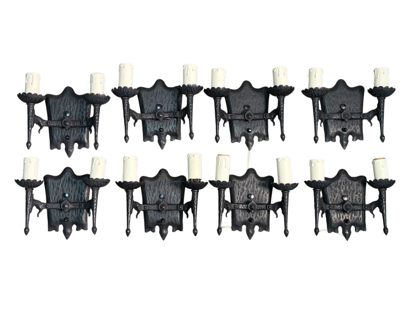 Eight Spanish Revival Wrought Iron Wall Sconces Sold by the Pair #2602