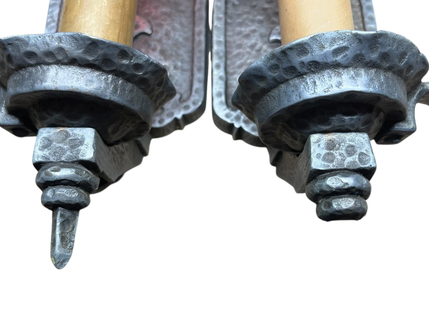 Bare bulb 4 + 1 Hammered Wall Sconces Storybook or Spanish Revival Mission Style #2598