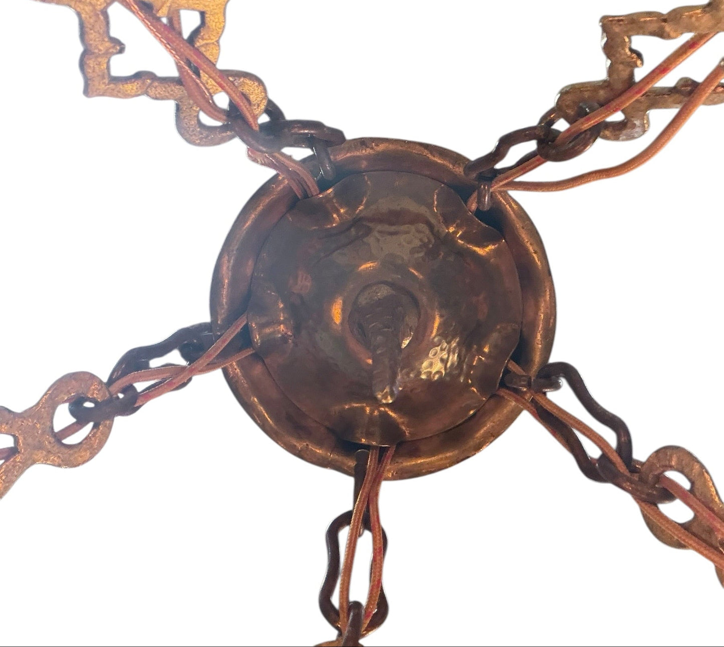 Pair Cast Brass 5 Light Ring Chandeliers #2611