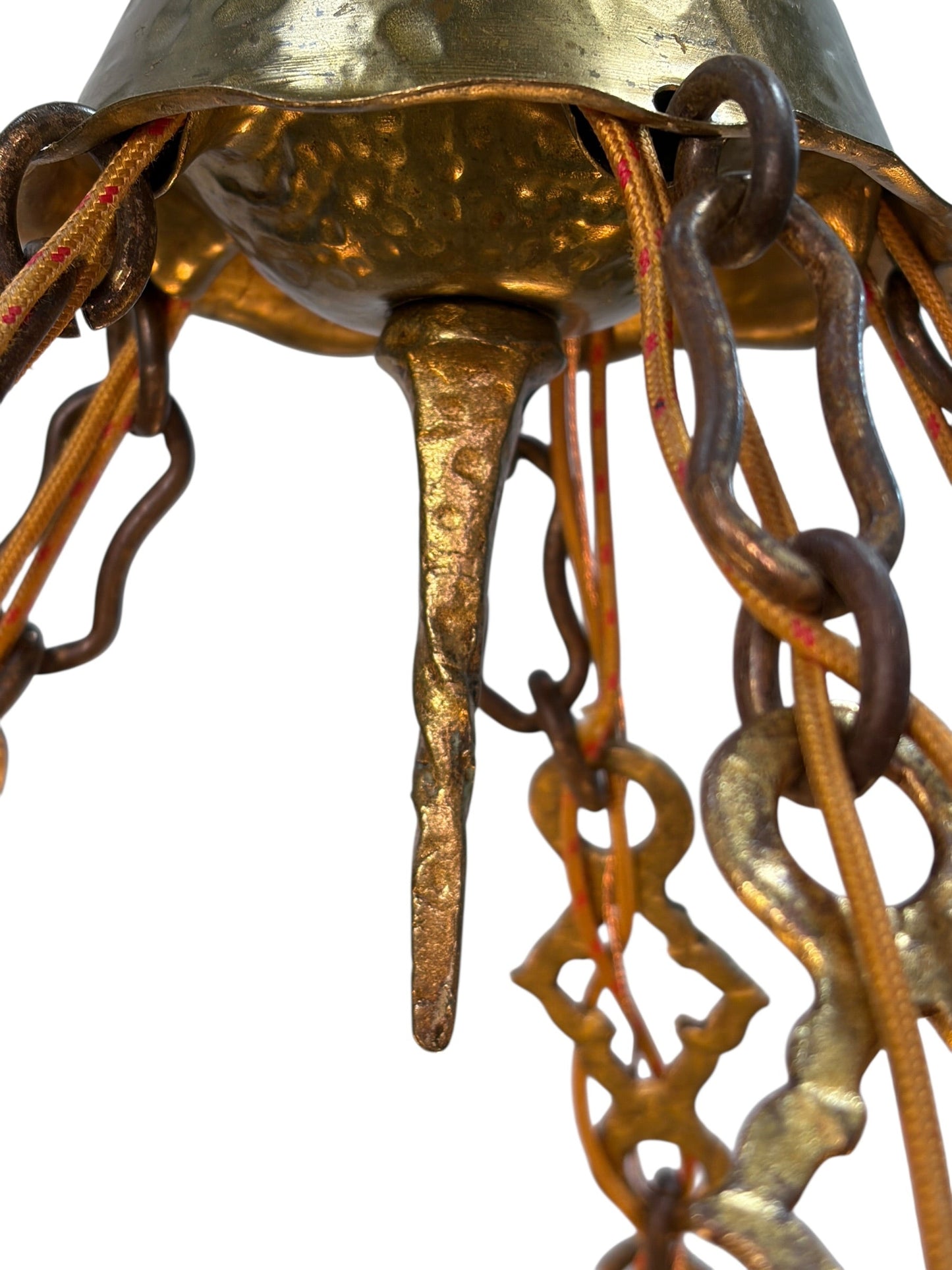 Pair Cast Brass 5 Light Ring Chandeliers #2611