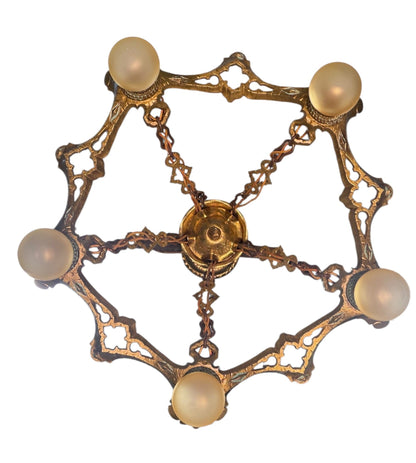 Pair Cast Brass 5 Light Ring Chandeliers #2611