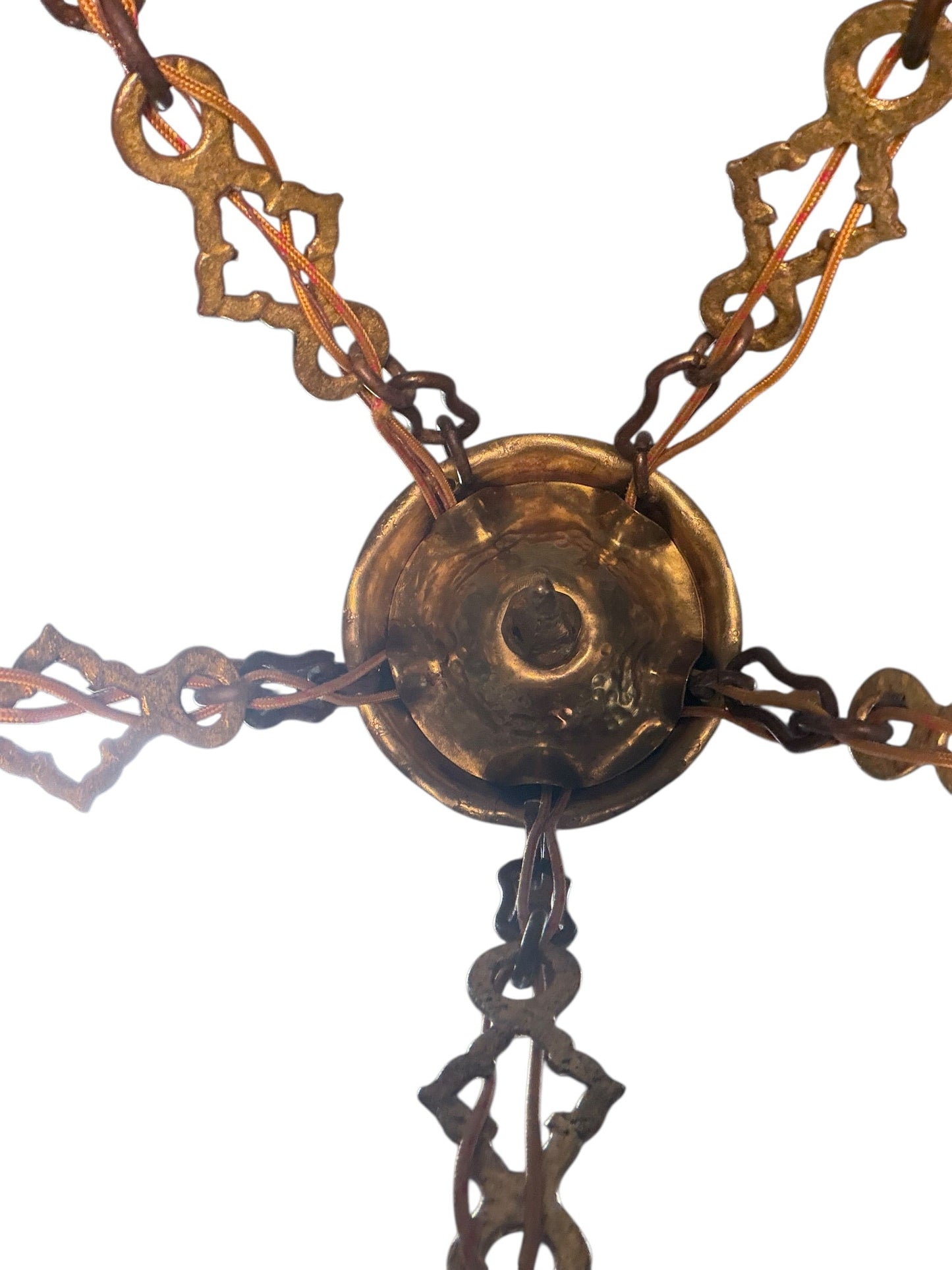 Pair Cast Brass 5 Light Ring Chandeliers #2611