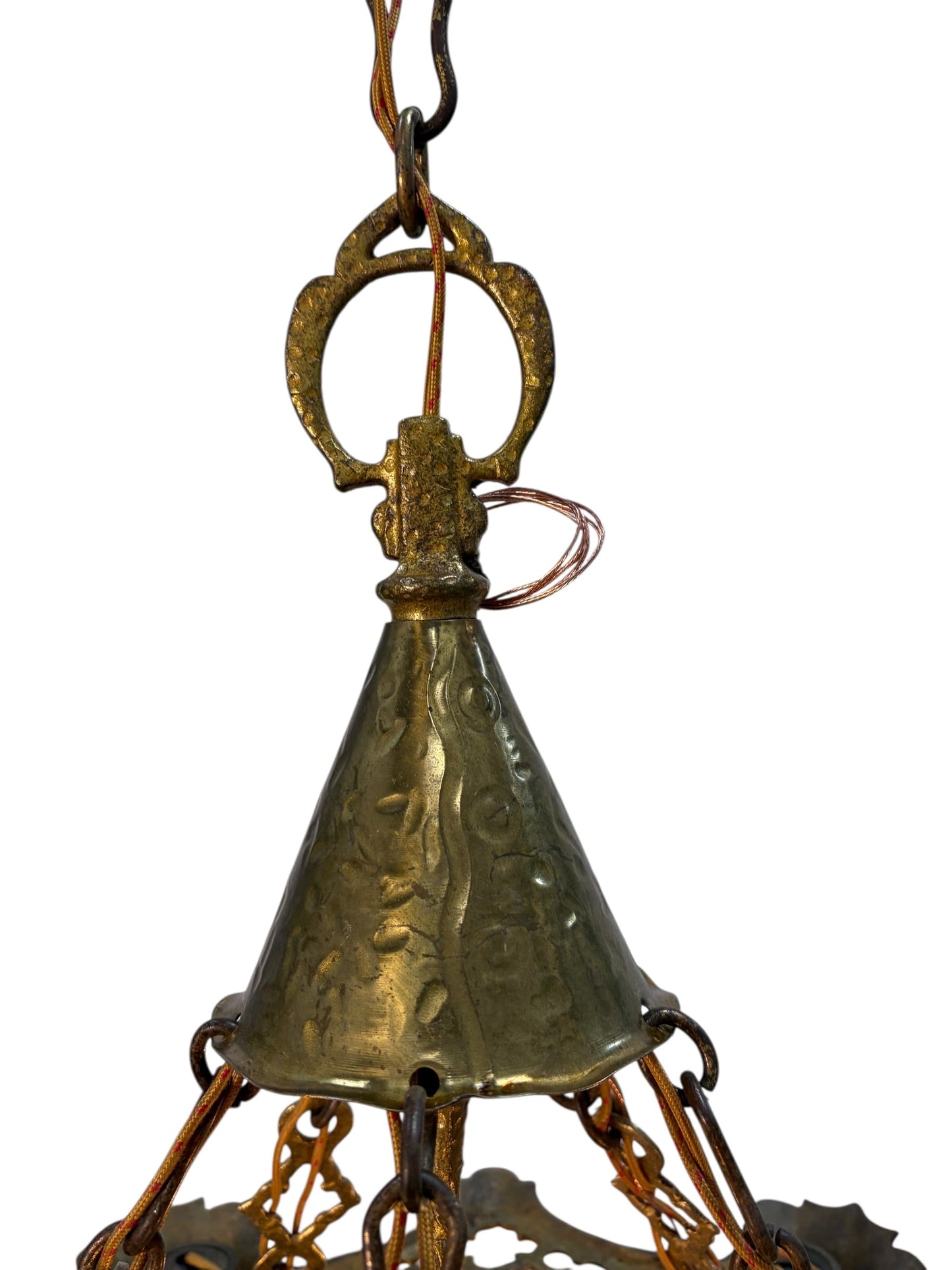 Pair Cast Brass 5 Light Ring Chandeliers #2611