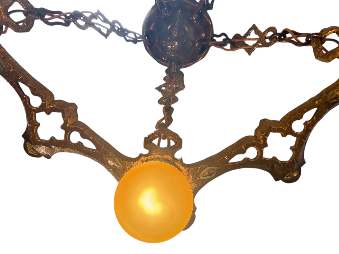 Pair Cast Brass 5 Light Ring Chandeliers #2611