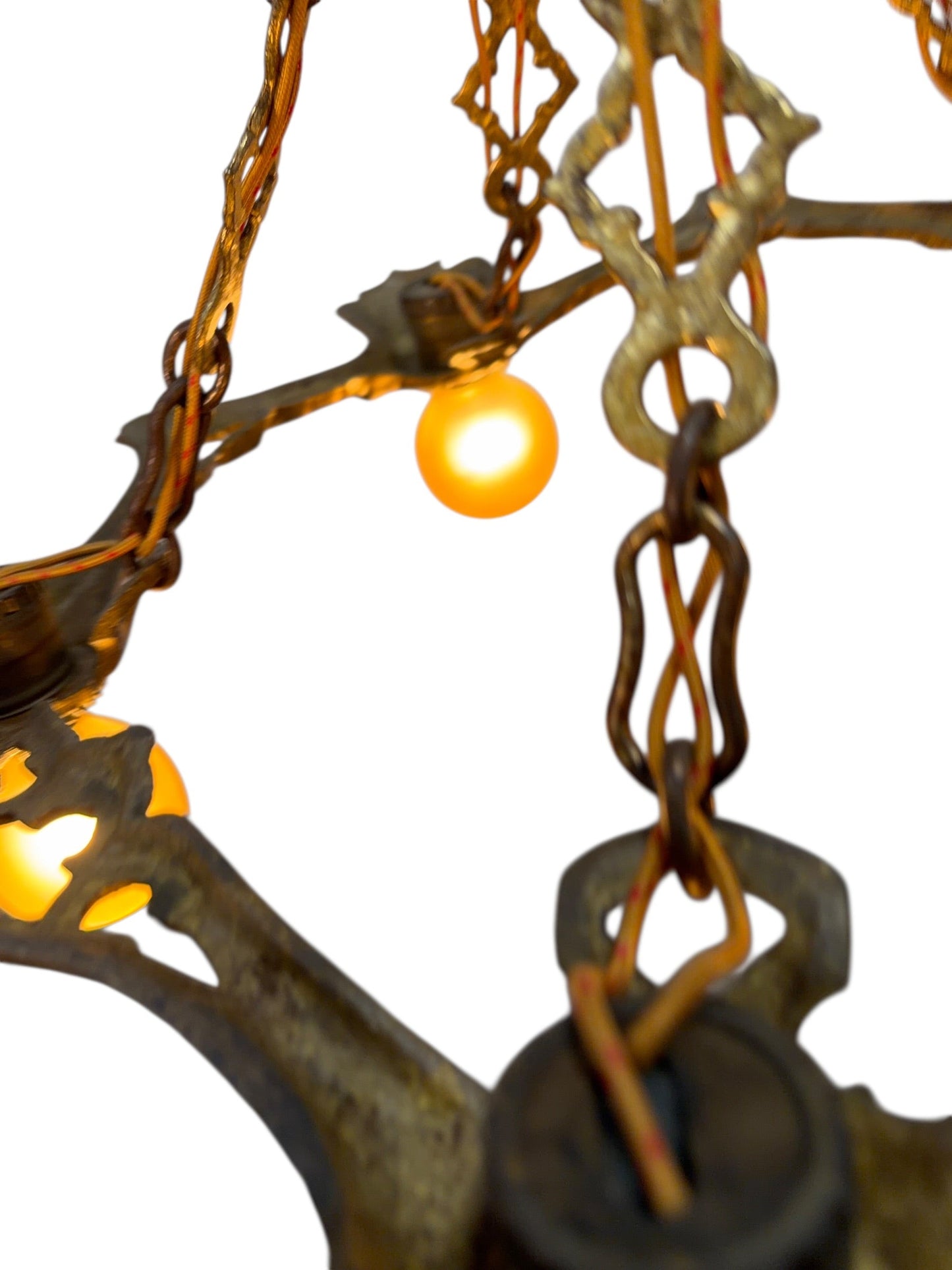 Pair Cast Brass 5 Light Ring Chandeliers #2611