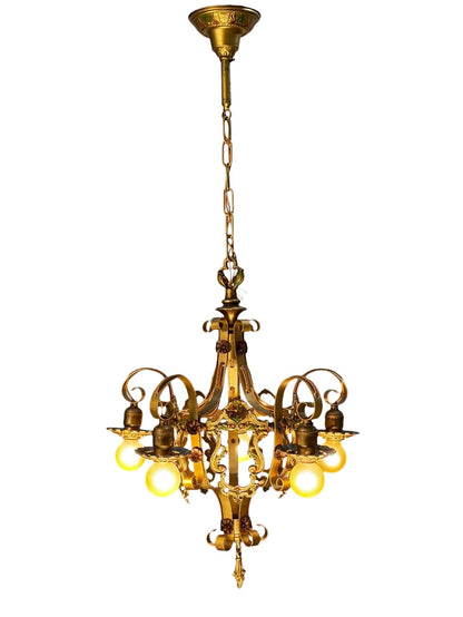 Chain Drop Aztec Gold Chandelier with Original Finish #2607