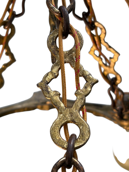 Pair Cast Brass 5 Light Ring Chandeliers #2611