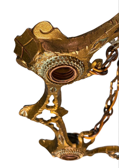 Pair Cast Brass 5 Light Ring Chandeliers #2611