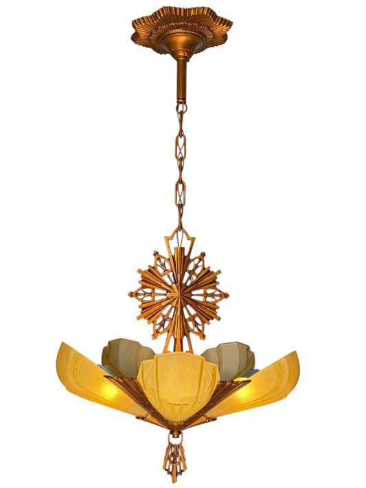 Art Deco “Rayburn” 5 Light Slip Shade Chandelier #2609