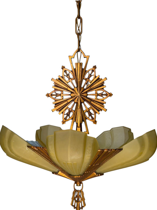 Art Deco “Rayburn” 5 Light Slip Shade Chandelier #2609