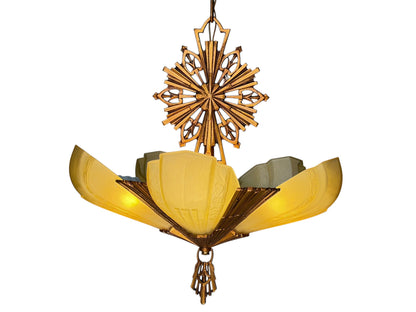 Art Deco “Rayburn” 5 Light Slip Shade Chandelier #2609