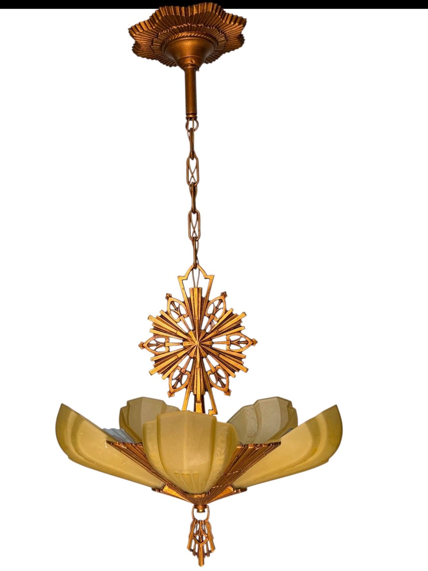 Art Deco “Rayburn” 5 Light Slip Shade Chandelier #2609