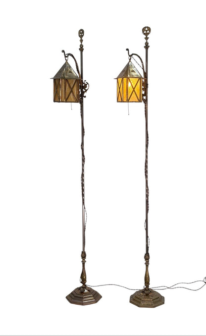 Pair Solid Brass Hanging Lantern Floor Lamps #2610