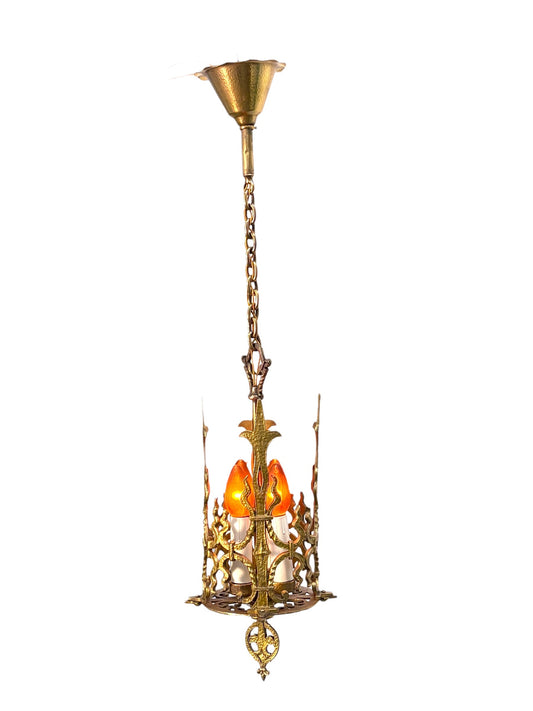 1920s Spanish Revival Foyer or Hallway Light with Original Gold Brass Finish #2615