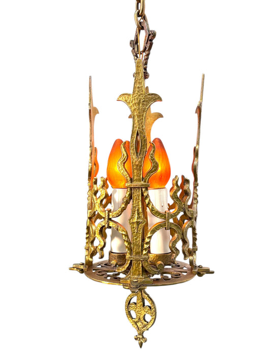 1920s Spanish Revival Foyer or Hallway Light with Original Gold Brass Finish #2615
