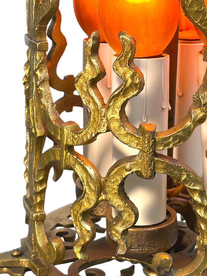 1920s Spanish Revival Foyer or Hallway Light with Original Gold Brass Finish #2615
