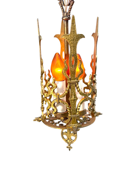1920s Spanish Revival Foyer or Hallway Light with Original Gold Brass Finish #2615