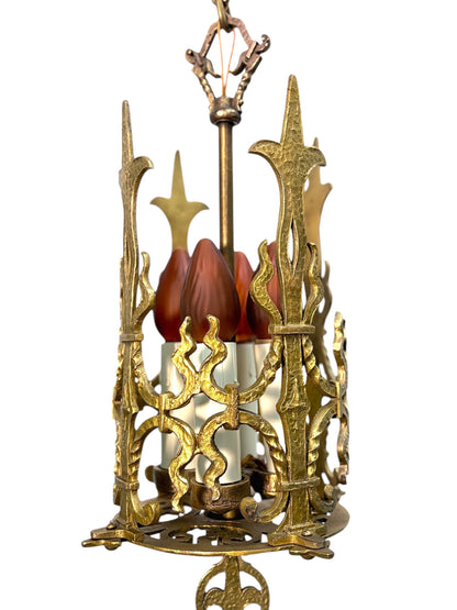 1920s Spanish Revival Foyer or Hallway Light with Original Gold Brass Finish #2615