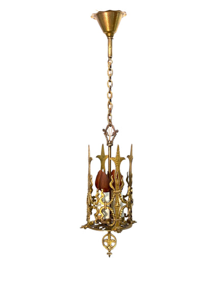 1920s Spanish Revival Foyer or Hallway Light with Original Gold Brass Finish #2615