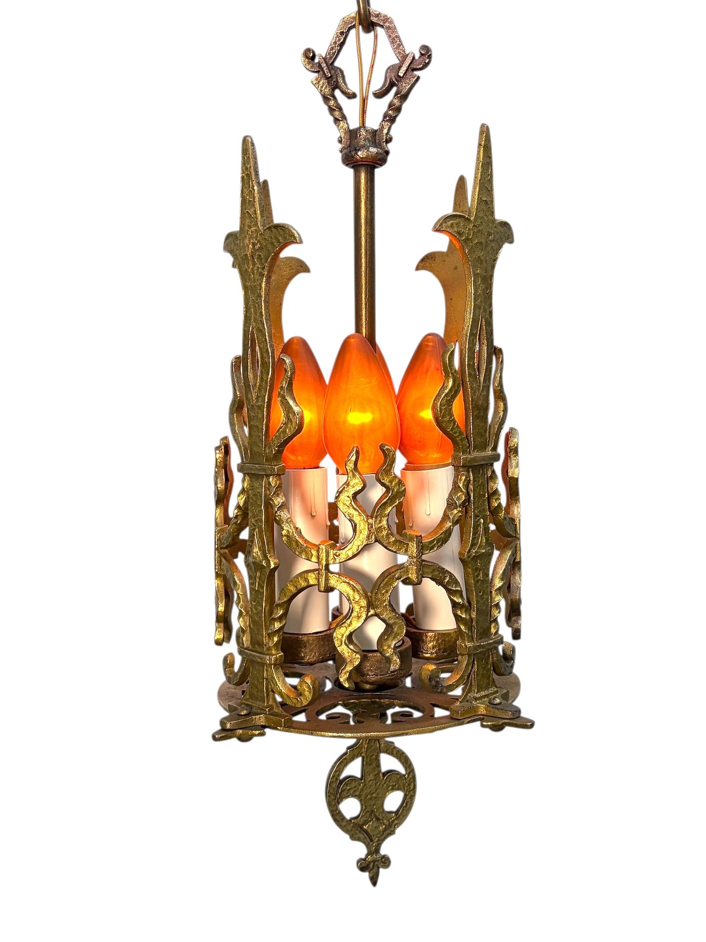 1920s Spanish Revival Foyer or Hallway Light with Original Gold Brass Finish #2615