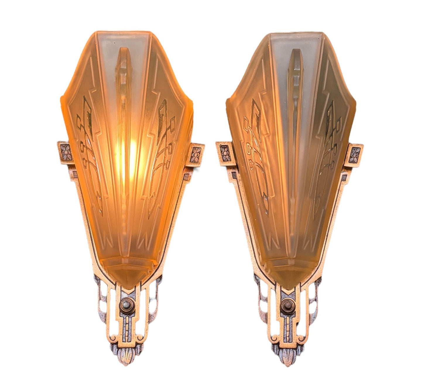 1930s Art Deco Sconces in Cast Bronze with Original Finish #2617
