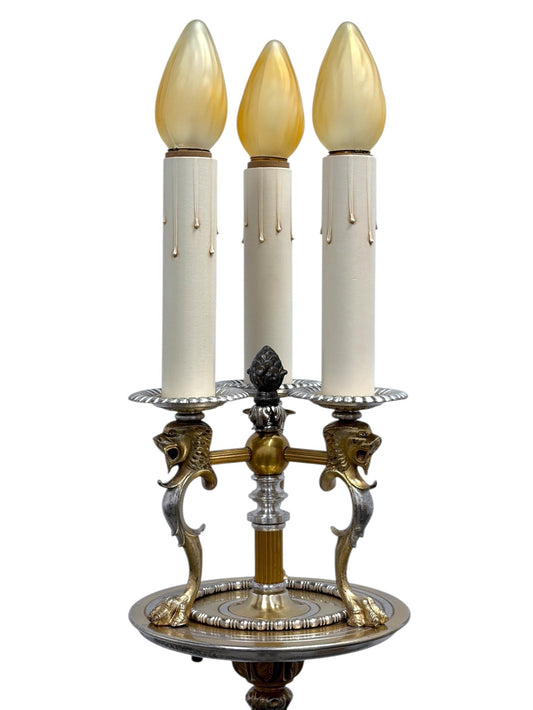 Lion Head Candle Floor Lamp in Cast Brass #2612