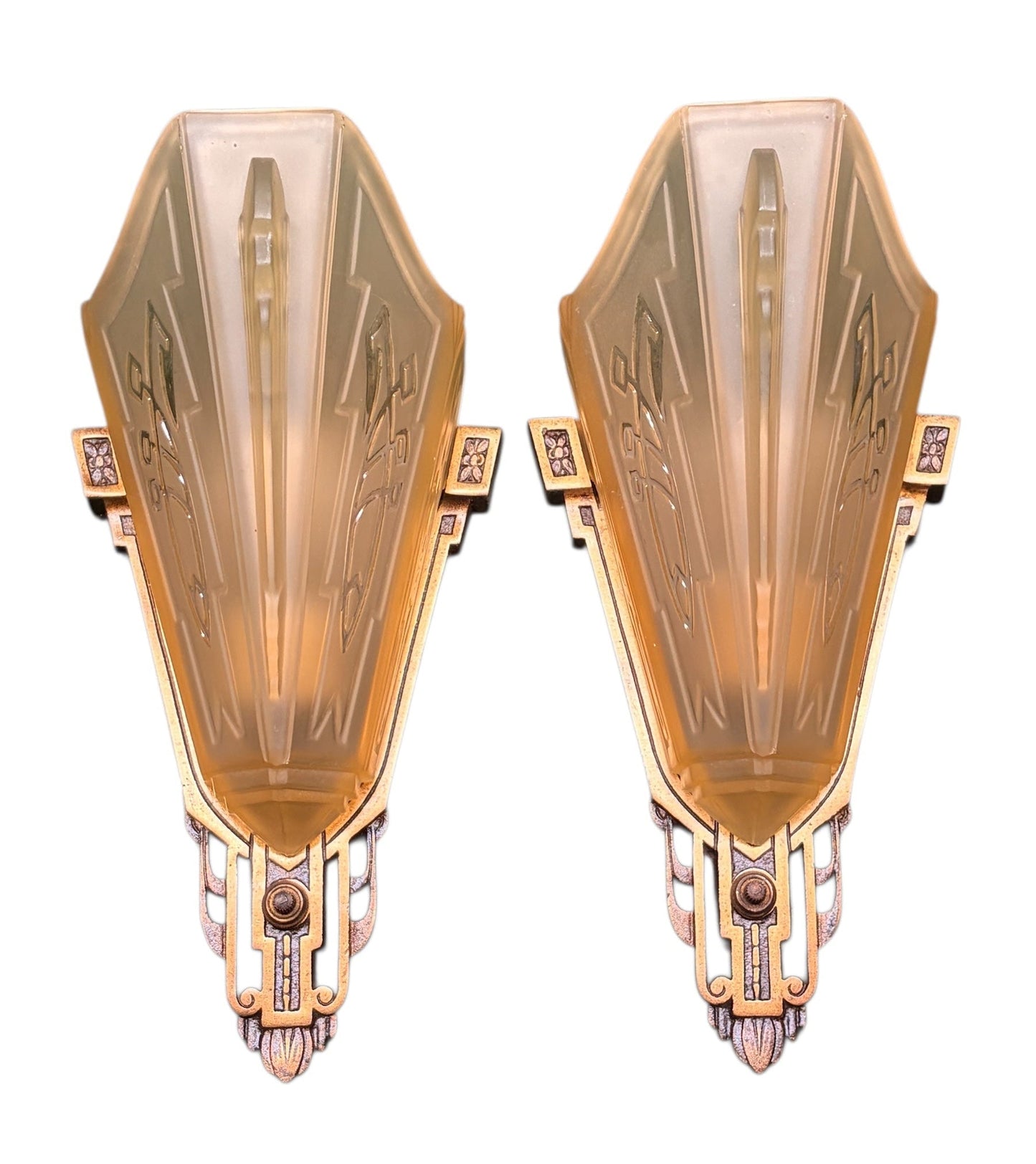 1930s Art Deco Sconces in Cast Bronze with Original Finish #2617