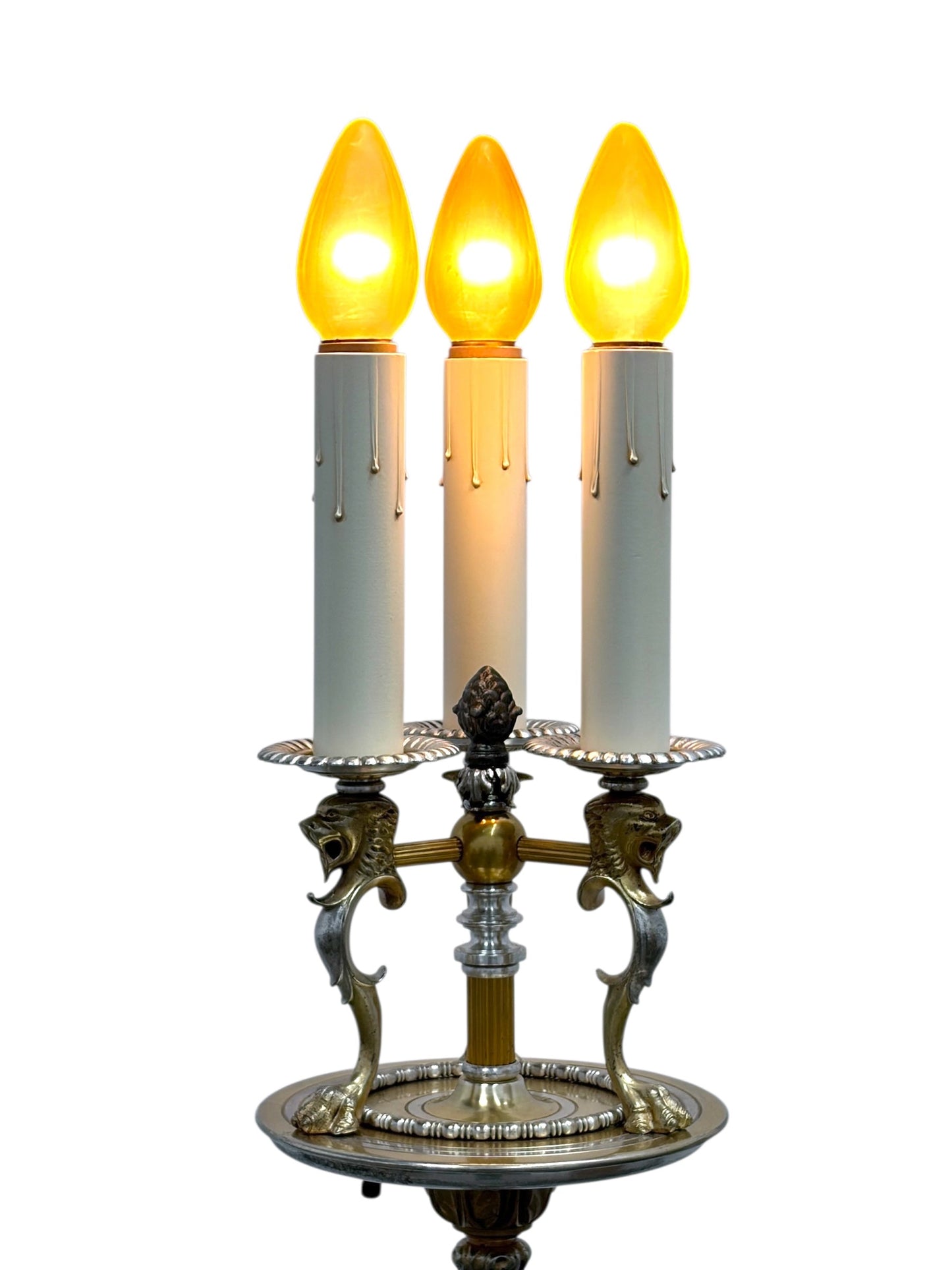 Lion Head Candle Floor Lamp in Cast Brass #2612
