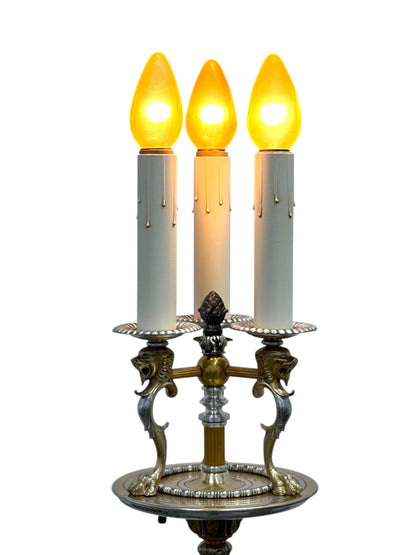 Lion Head Candle Floor Lamp in Cast Brass #2612
