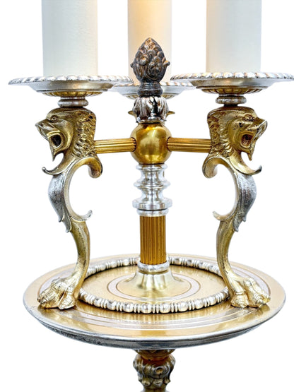 Lion Head Candle Floor Lamp in Cast Brass #2612