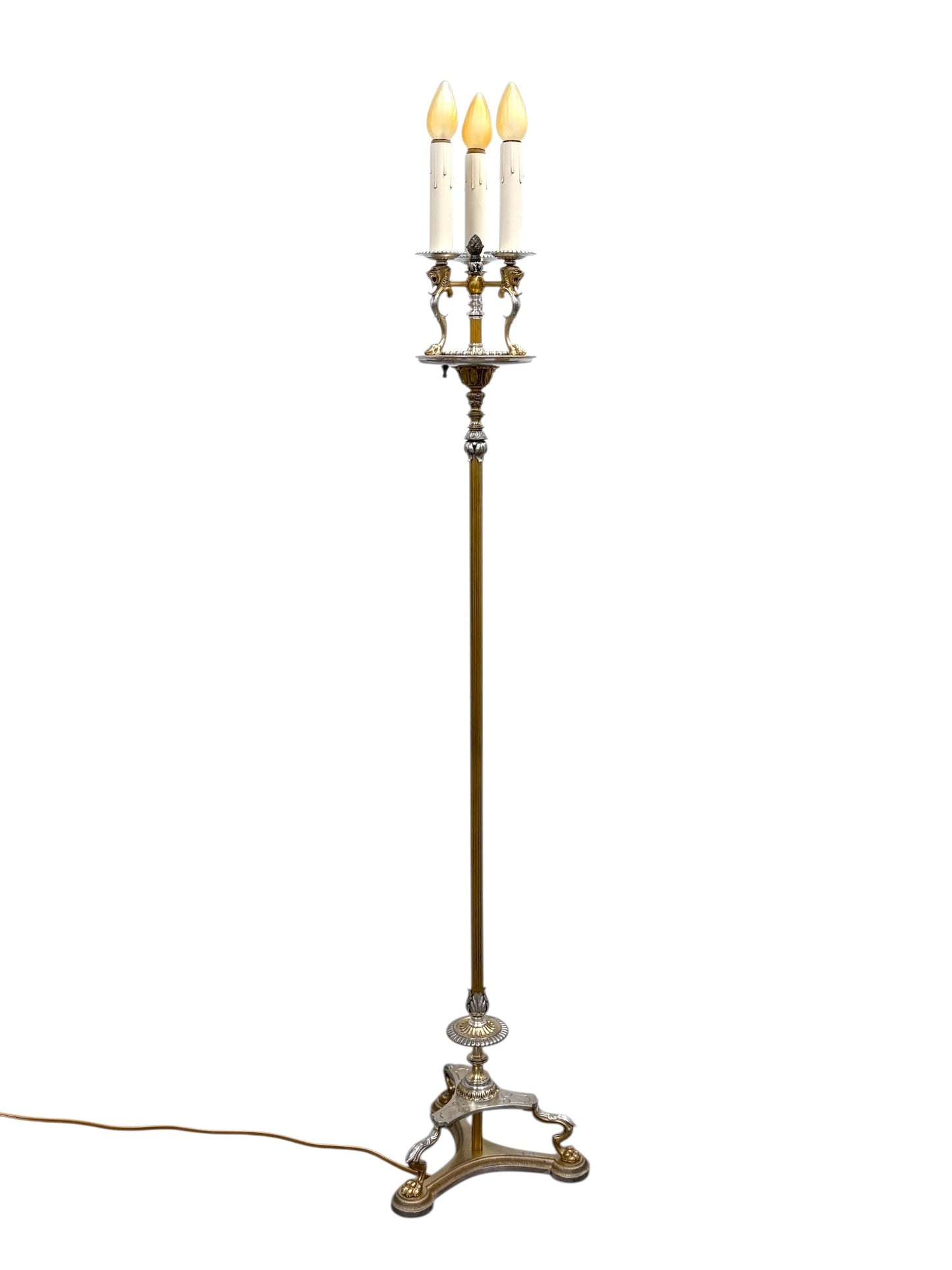 Lion Head Candle Floor Lamp in Cast Brass #2612