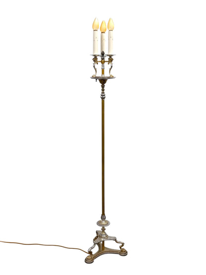 Lion Head Candle Floor Lamp in Cast Brass #2612