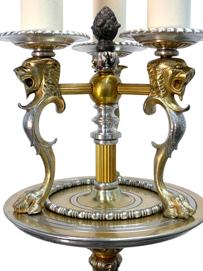Lion Head Candle Floor Lamp in Cast Brass #2612