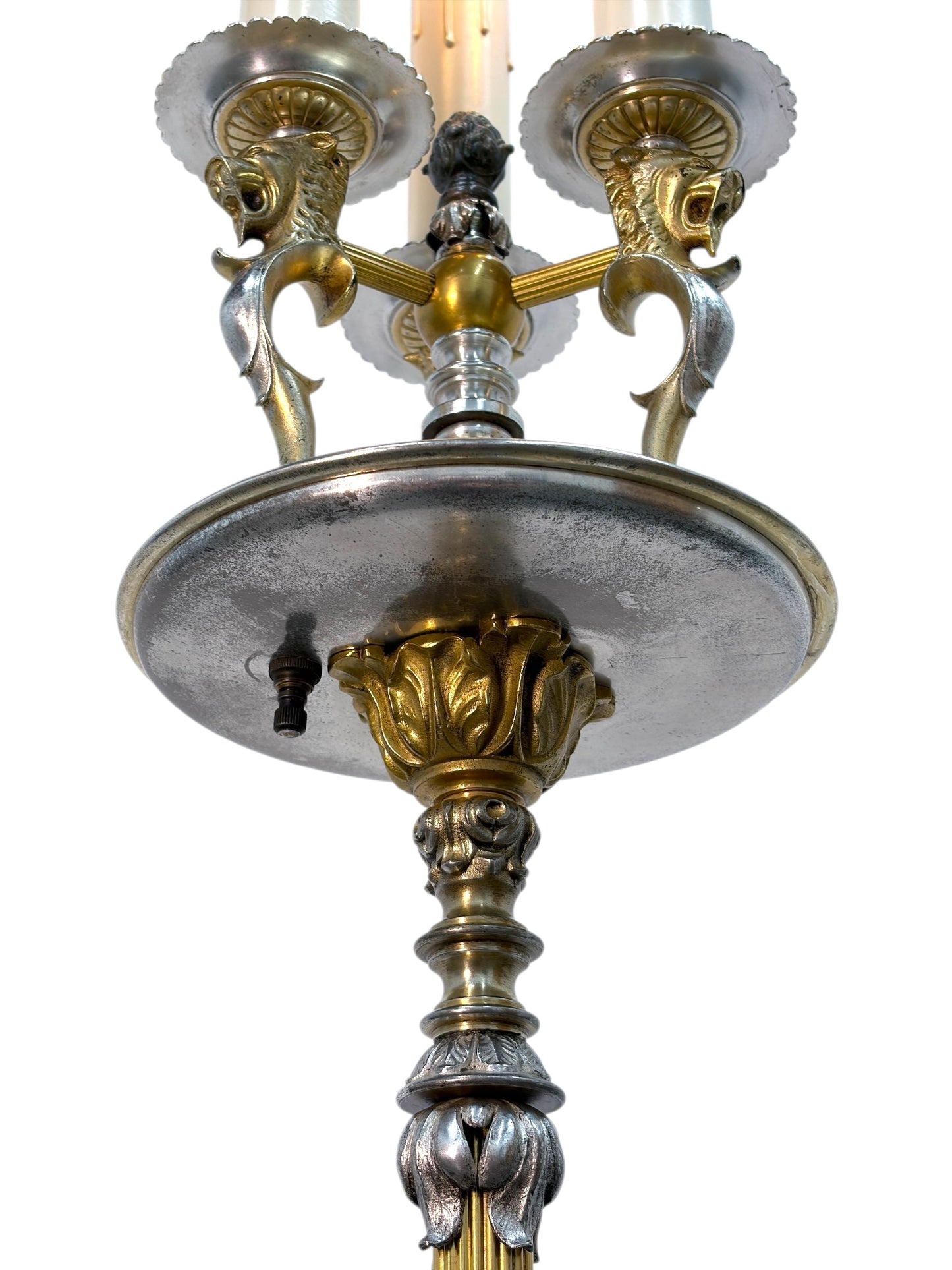 Lion Head Candle Floor Lamp in Cast Brass #2612