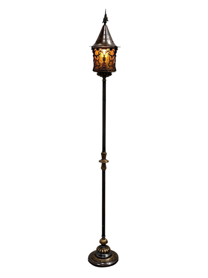 Cast Bronze Spanish Revival Floor Lamp with Original Crackle Glass 1920s #2613