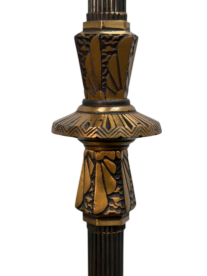 Cast Bronze Spanish Revival Floor Lamp with Original Crackle Glass 1920s #2613
