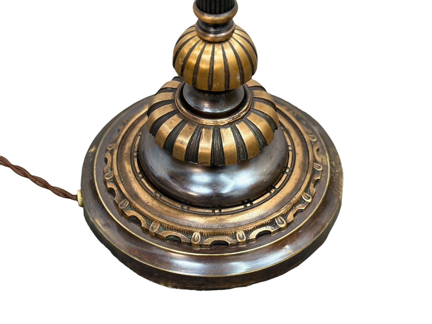 Cast Bronze Spanish Revival Floor Lamp with Original Crackle Glass 1920s #2613